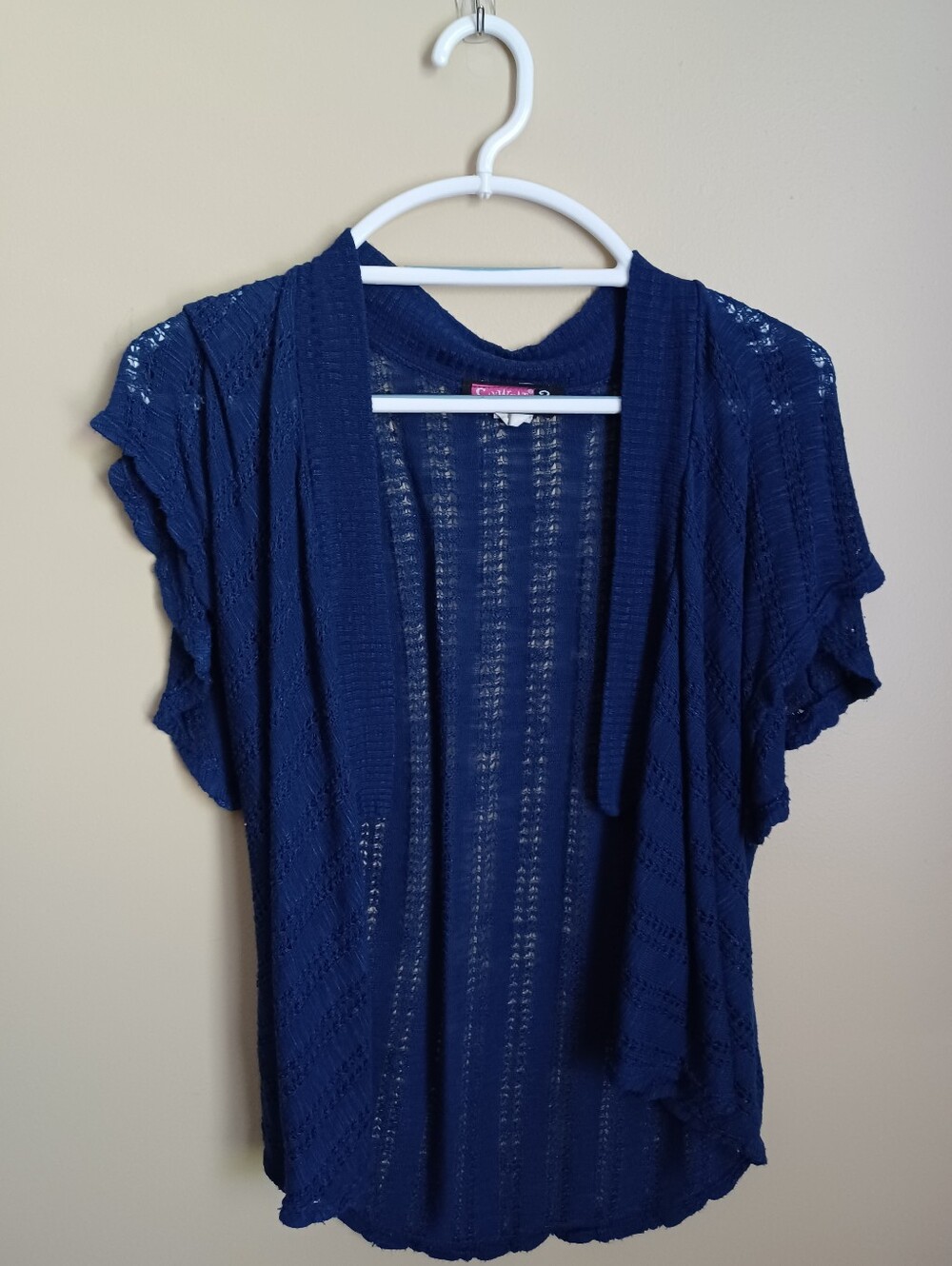 Women's Size Large Dark Blue Say What Short Sleeve Cardigan Top Shirt